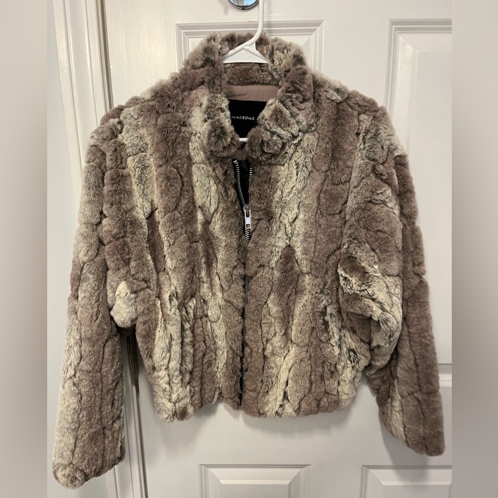 Faux Fur Jacket in Brown/Grey/Cream